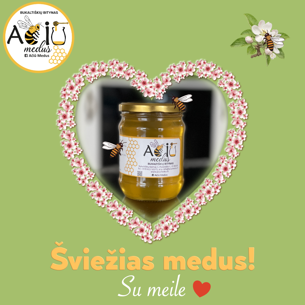 Šviežias medus iš šeimos bityno